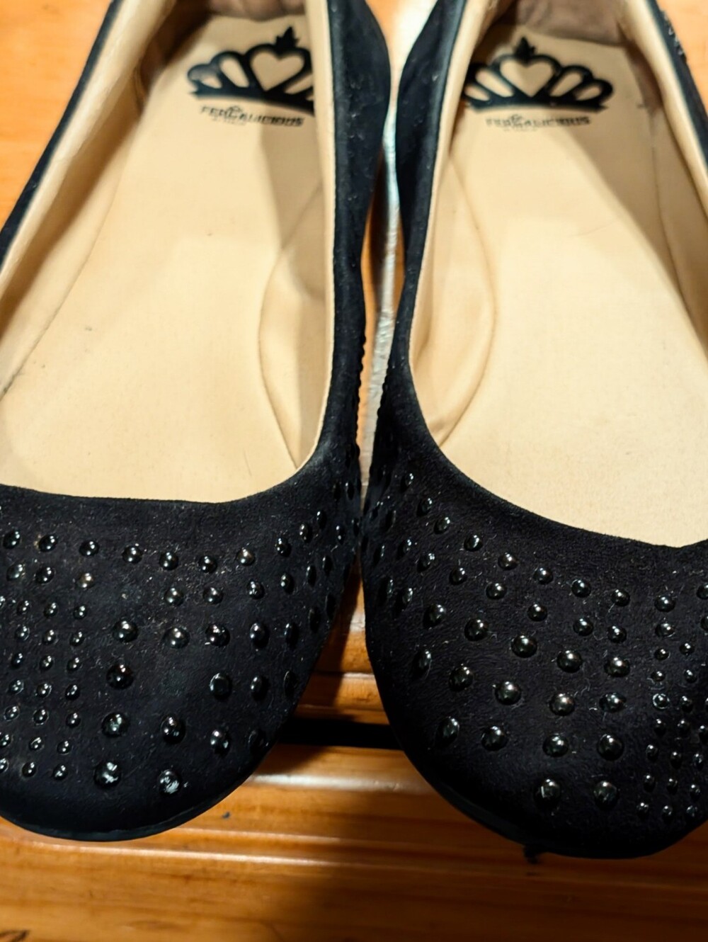 Fergalicious By Fergie Black Embellished Ballet Flats Size 11W.